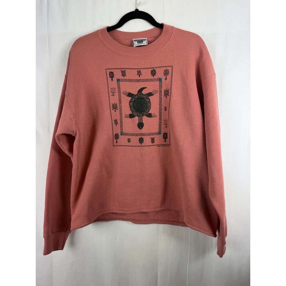 Vintage 90s Lee Coral Crewneck Sweatshirt Turle Tribal Art Wanisi Webster